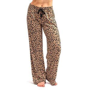 Vintage ALEXANDRA BARTLETT Leopard Print Wide Leg Drawstring Pant 100% Cotton SM